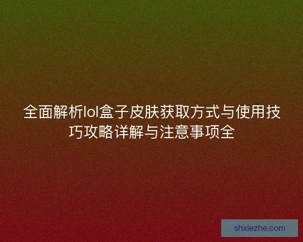 全面解析lol盒子皮肤获取方式与使用技巧攻略详解与注意事项全